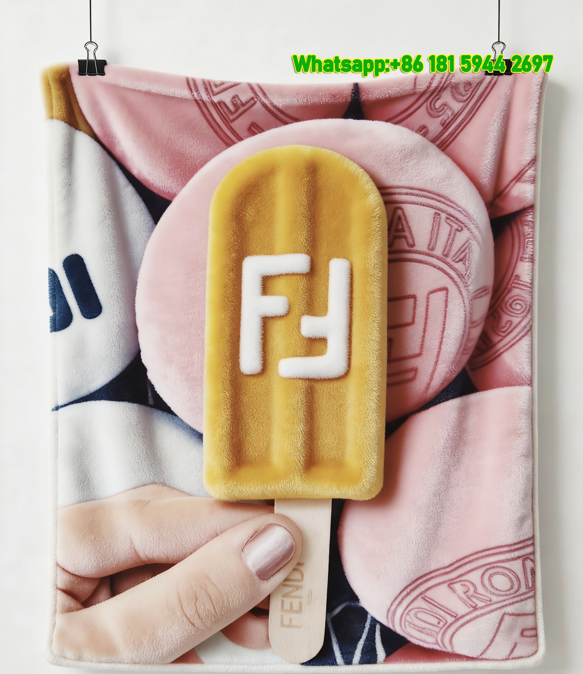 Fendi FF Logo Yellow Popsicle Flannel Throw Blanket IMG_9632